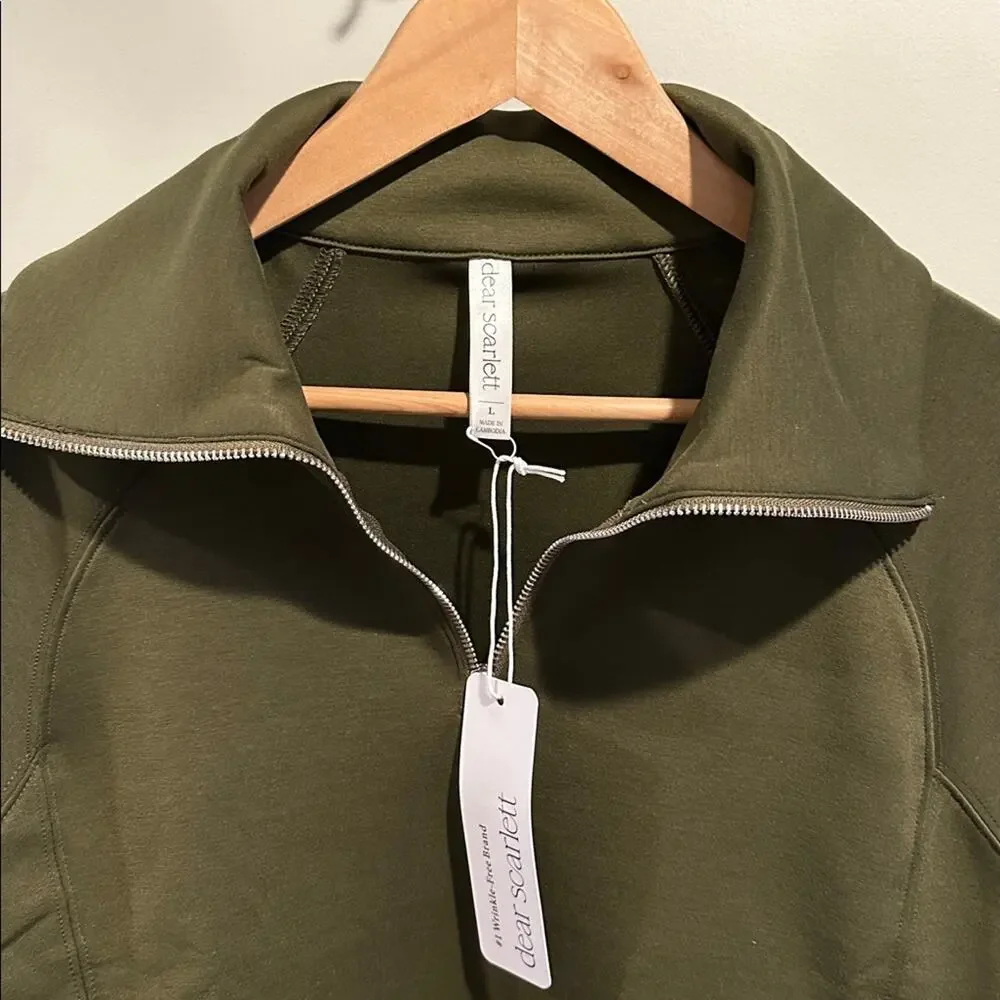 Dear Scarlett‎ Large Olive Green Hamptons Quarter Zip Pullover NWT